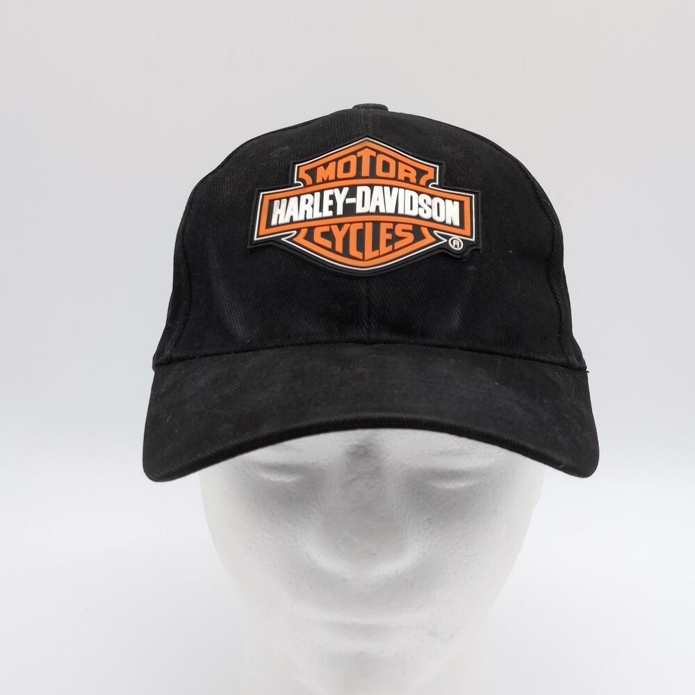 Harley-Davidson Hat Mens One Size Black Strap Back Cap VTG Shield Motorcycle